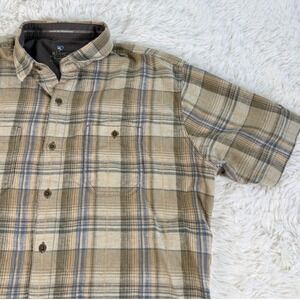 KUHL Skorpio Linen Cotton Plaid Short Sleeve Button Shirt Outdoor Casual Mens XL